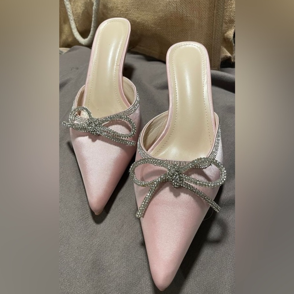 Double Bow Satin Mule Pink